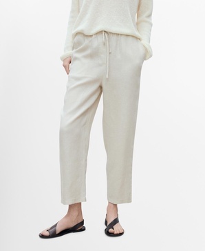 Women's Straight Cropped Linen Trousers Pants
