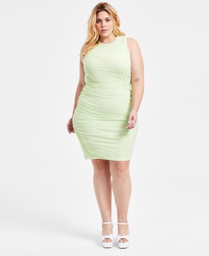 Trendy Plus Size Mesh Side-Ruched Sleeveless Dress, Exclusively at Macy's
