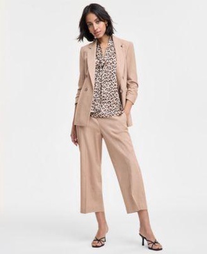 Women's Ruched-Sleeve Linen Blazer, Bow Blouse & Cropped Pants, Exclusively at Macy's