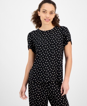 Petite Dot-Print Tulip-Sleeve Top