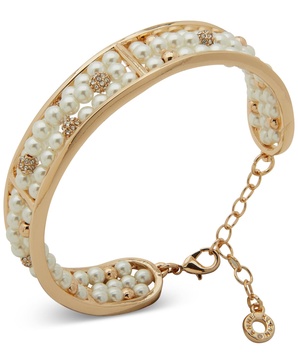 Gold-Tone Imitation Pearl & Crystal Fireball Cuff Bracelet