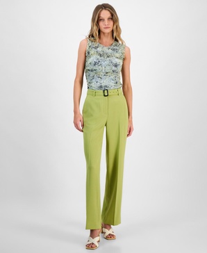 Women's High Rise Belted Wide Leg Pants, Exclusively at Macy's