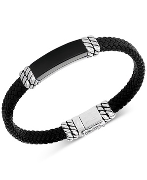 EFFY® Men's Onyx Leather Braided Bracelet in Sterling Silver (Also in Malachite)