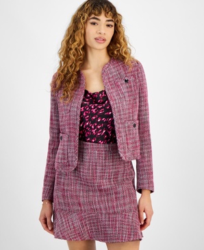 Women's Tweed Patch-Pocket Kissing Jacket, Created for Macy's