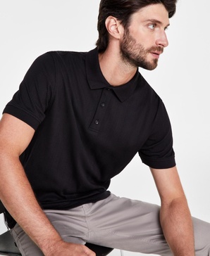 Men's Stretch Textured Stripe Jacquard Polo, Created for Macy's 