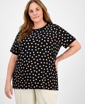 Plus Size Dot-Print Button-Back Top