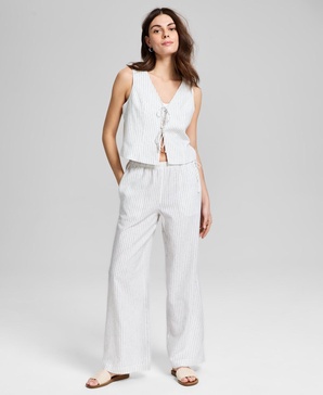 Women's Wide-Leg Side-Tie Striped Pants, Regular & Petites, Exclusively at Macy's