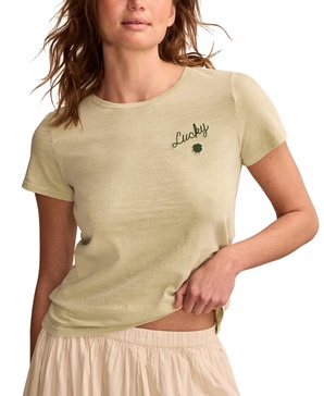 Women's Embroidered Lucky Classic Crewneck Cotton T-Shirt