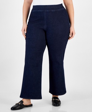 Plus Size High-Rise Pull-On Flare-Leg Jeans