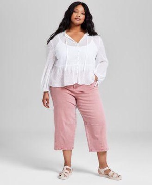 Trendy Plus Size Swiss Dot Button-Front Blouse & Barrel-Leg Jeans, Exclusively at Macy's