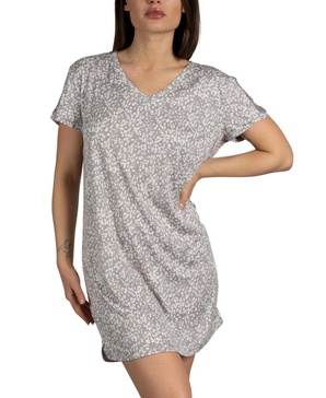 Women's Short Sleeve V-Neck Ribbed Nightshirt with Lace Sleeve