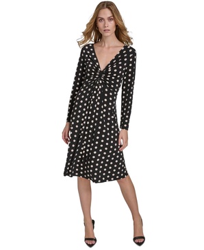 Women's Polka-Dot Long-Sleeve Midi Dress
