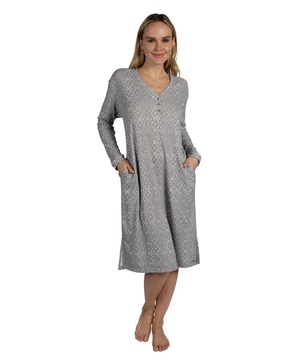 Women's Long Sleeve Fleece Henley Long Nightshirt Lounger
