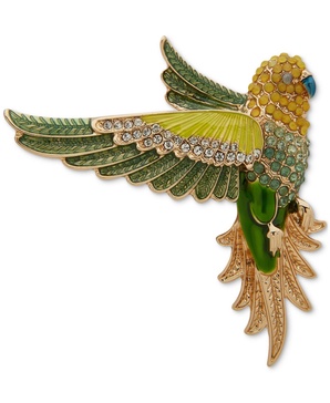 Gold-Tone Green Crystal Flying Parrot Pin
