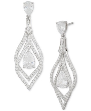 Cubic Zirconia Pear Orbital Drop Earrings in Sterling Silver