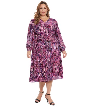 Plus Size Printed Smocked-Waist Dress