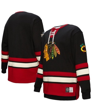 Men's Black Chicago Blackhawks Heritage Lace-Up Pullover Sweatshirt