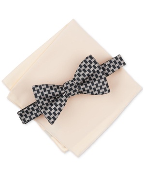 Men's Checker Bow Tie & Solid Pocket Square Set, Exclusively at Macy's
