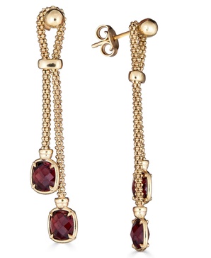 Lab Grown Lapis Lazuli Double Chain Drop Earrings in 14k Gold-Plated Sterling Silver (Also in Turquoise, Citrine, Amethyst, Garnet & Onyx)