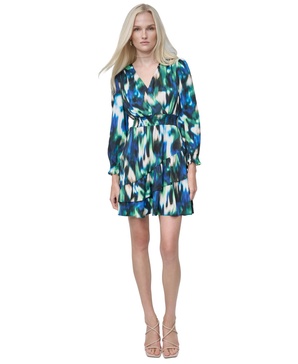 Petite Printed Blouson-Sleeve Fit & Flare Dress