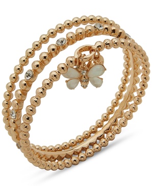 3-Pc. Gold-Tone Crystal Bangle Bee Charm Bracelet