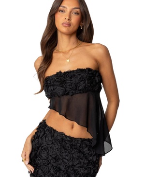 Womens Nya Asymmetric Chiffon Flower Top
