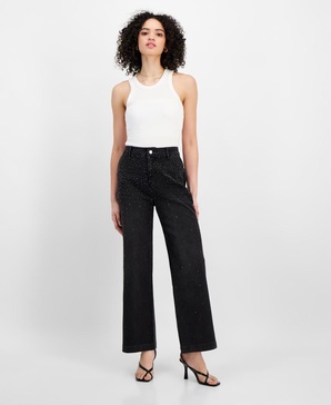 Women's High-Rise Straight-Leg Diamante Pants
