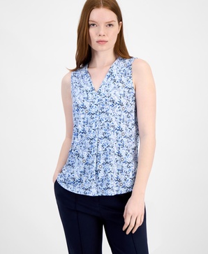 Women's Printed Sleeveless V-Neck Shell Top