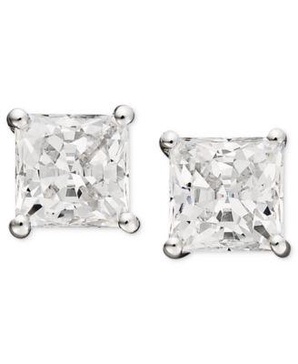 Cubic Zirconia Princess Stud Earrings Collection in 14k White Gold