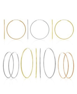 Large Silver Plated Endless Wire Medium Hoop Earrings 