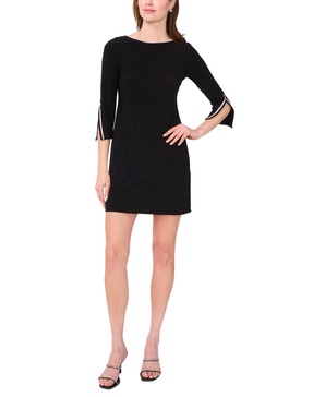 Petite Round-Neck Embellished-Sleeve Shift Dress