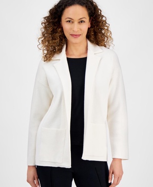 Petite Open-Front Long-Sleeve Blazer Cardigan