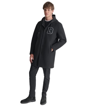 Men's Tufted-Chenille Logo Appliqué Long Hooded Stadium Coat