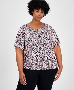 Plus Size Printed Short Sleeve Blouse
