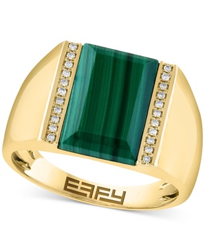 EFFY® Men's Malachite & Diamond (1/10 ct. t.w.) Ring in Gold-Plated Sterling Silver