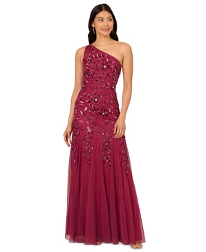 Adrianna Papell Women's Beaded Mesh Long Dress