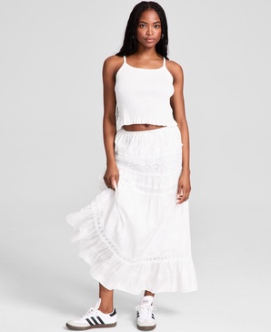 Petite Embroidered Lace-Trim Maxi Skirt, Exclusively at Macy's