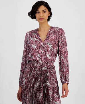Women's Printed V-Neck Long-Sleeve Blouse