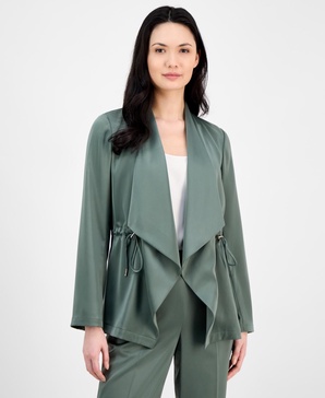 Women's Drape-Front Drawstring-Waist Jacket
