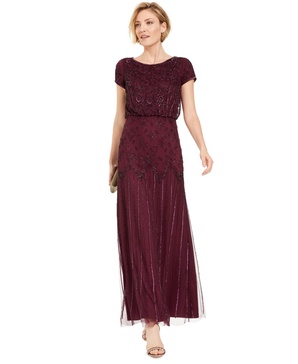Adrianna Papell Women's Short Sleeve Beaded Gown