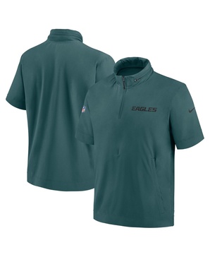 Men's Midnight Green Philadelphia Eagles 2024 Sideline Coach Short Sleeve Half-Zip Hoodie Jacket