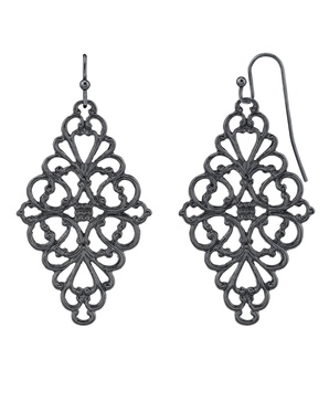 Black-Tone Filigree Diamond Drop Earrings