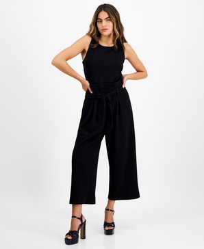 Petite Women's Sleeveless Crewneck Tie-Waist Jumpsuit, Created for Macy's