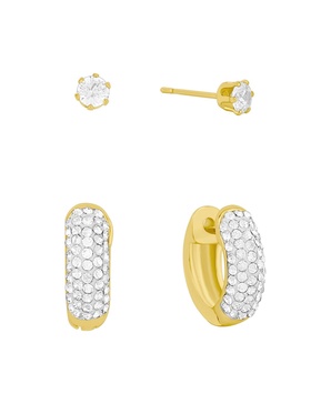 Clear Crystal Hoop and Stud Duo Earrings Set