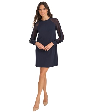 Women's Crepe Chiffon-Sleeve Shift Dress
