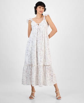Women's Empire-Waist Crochet-Trim Maxi Dress, Exclusively at Macy's