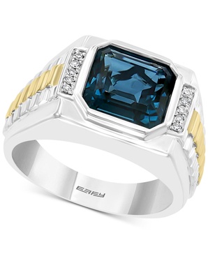 EFFY® Men's London Blue Topaz (5-5/8 ct. t.w.) & Diamond (1/10 ct. t.w.) Ring in Sterling Silver & 18k Gold-Plate