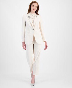 Women's One-Button Notch-Collar Blazer, Sleeveless Button-Front Top & Side-Zip Hollywood Pants