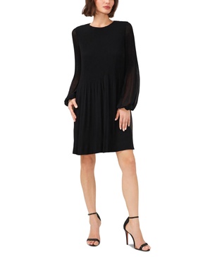 Women's Released-Pleat Long-Sleeve Shift Dress