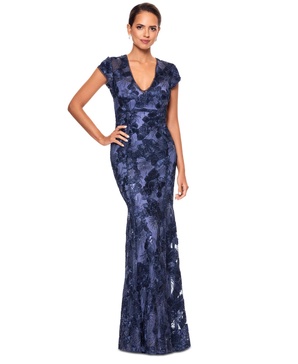 Women's Sequin Soutache V-Neck Mermaid Gown